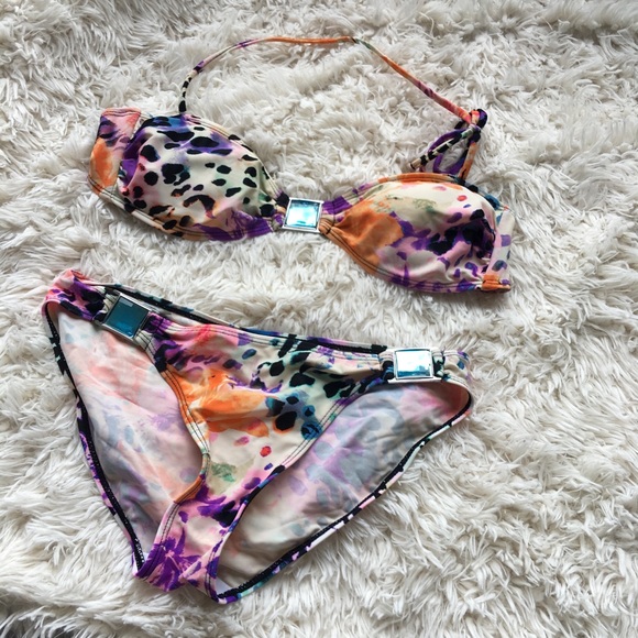 Apollo cheetah leopard white purple rainbow bikini - Picture 4 of 8